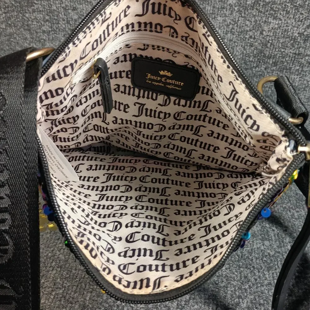 Juicy Couture Crossbody Bag Blue Sequin Studded Logo Strap - Picture 3 of 6
